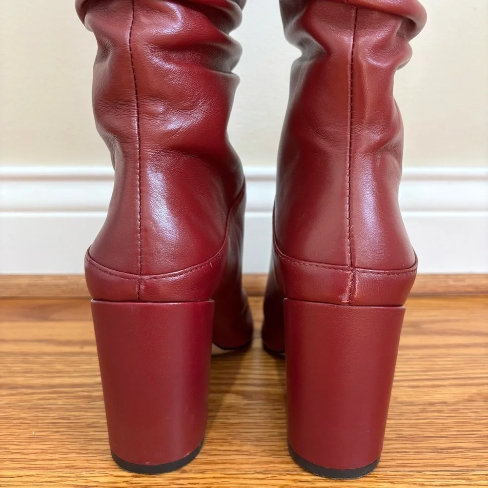 INC International Concepts Tabithaa burgundy Leather Over The Knee Heel Boots 5M